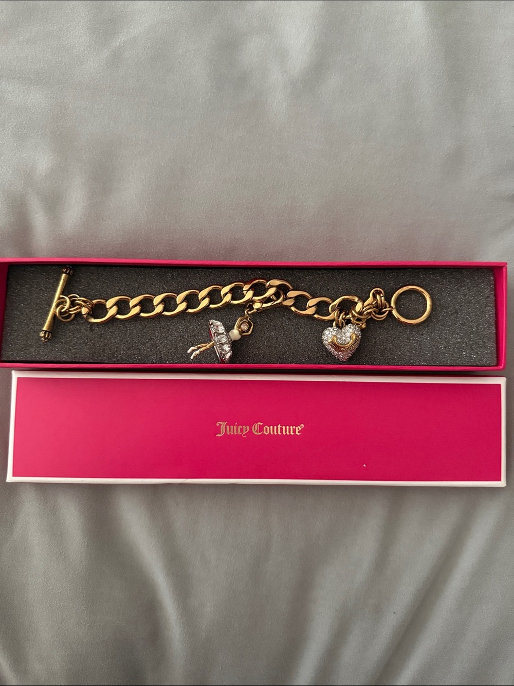 Juicy Couture Gold-tone Charm Bracelet with Crystal Heart & Ballerina
